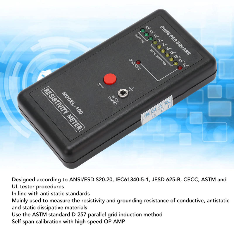 Surface Resistance Tester, Resistance Meter ABS Widely Used Strong Reliability Self-Calibration for Maintenance