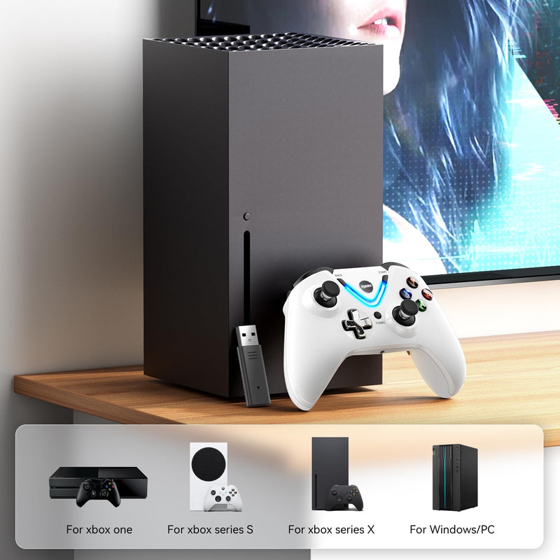 RALAN Wireless Controller with Paddles for Xbox One S/X, Xbox Series S/X, Windows PC, 2.4G Wireless Adapter with 3.5mm Headphone Jack, ALPS Joystick, Hall Effect Sensing trigger White