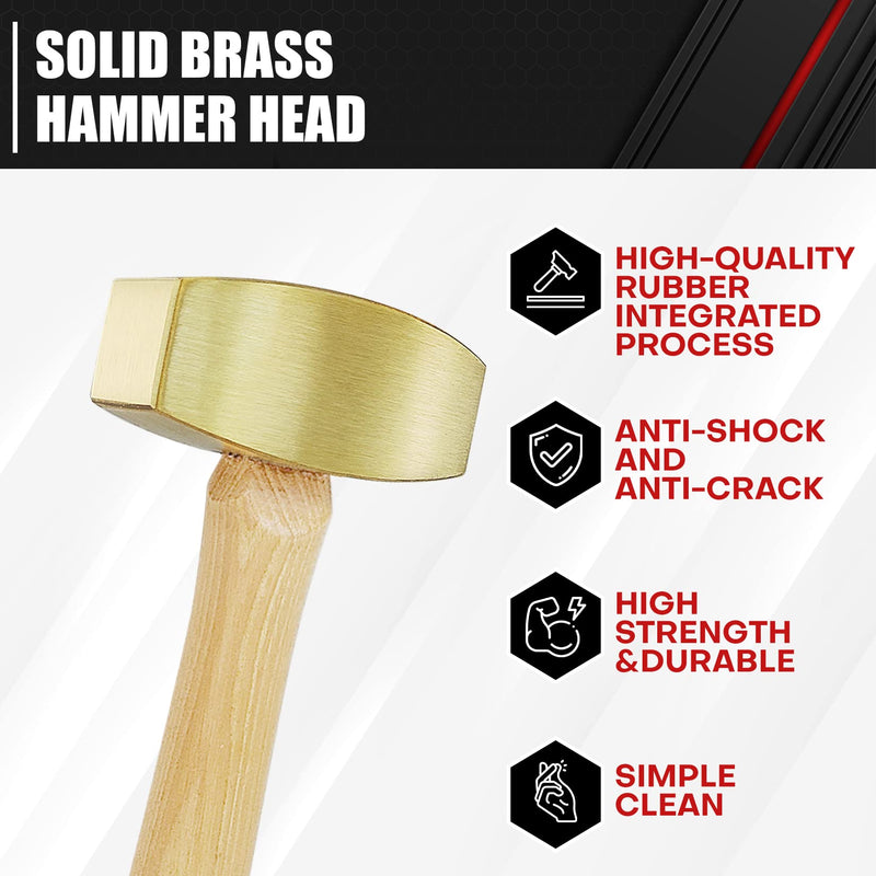C&T 2 Pound Solid Brass Non-Sparking Hammer with Hickory Wood Handle, Non Marring, 2lb