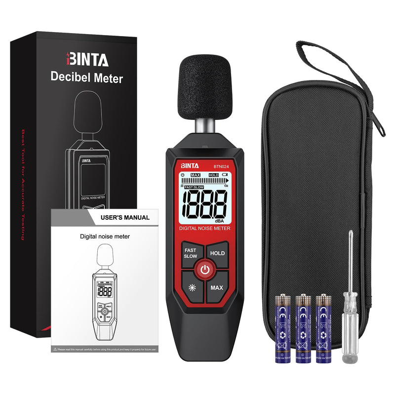 BINTA Decibel Meter, Portable Sound Level Meter 30dB to 130dB | With LCD screen, A weighted, fast/slow response for DIY shops A-Weighted