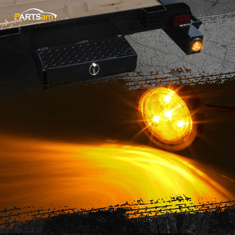 Partsam 2pcs [DOT Approved] 2" Round Amber 4 Led Clearance Marker Light for Utility Trailer Truck,w/Plug & Grommet