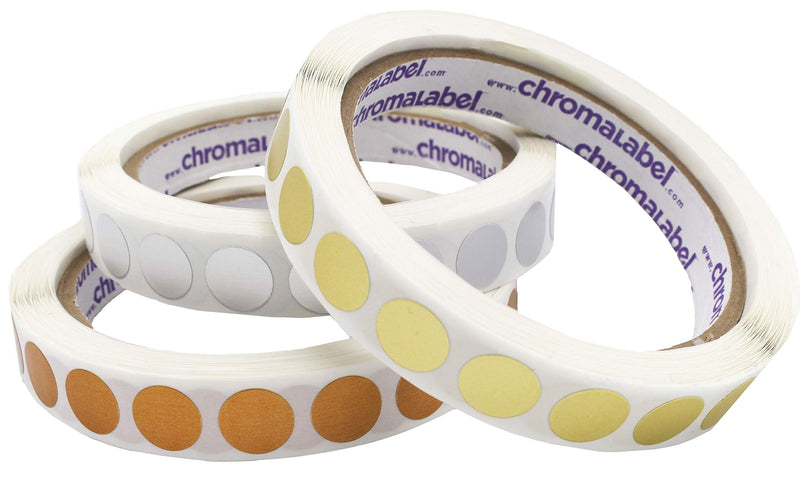 ChromaLabel 0.50 inch Metallic Color Code Dot Stickers, Assorted Gold, Silver, Bronze, 500 Labels per Roll