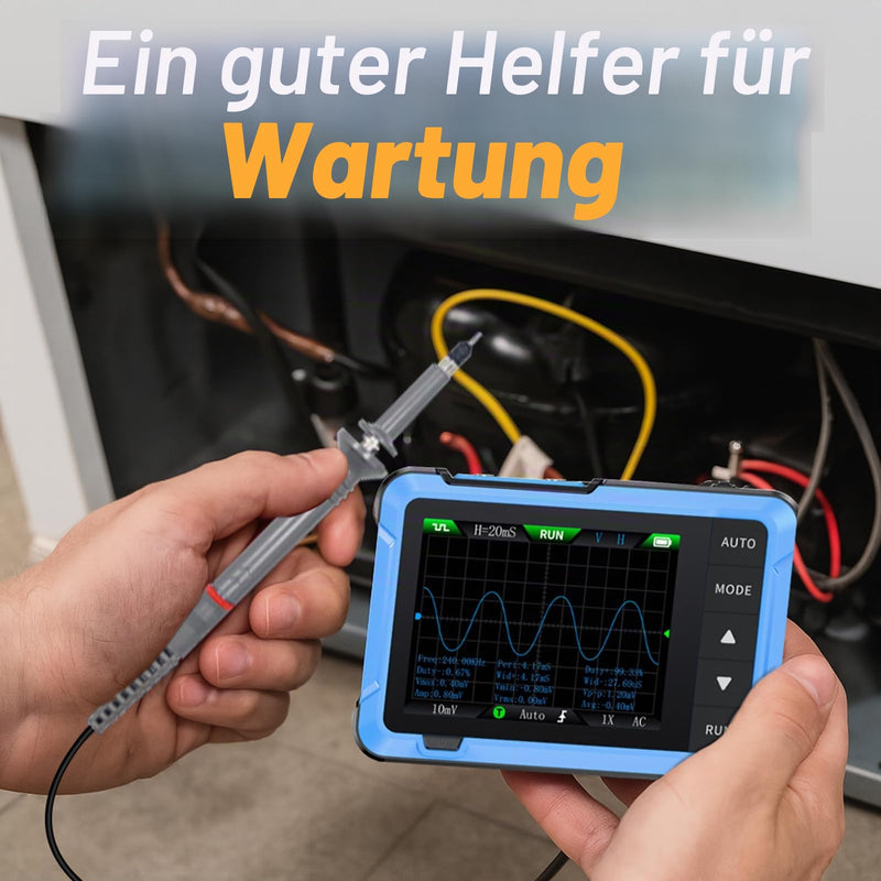 Pocket Oscilloscope 2in1, Upgrade Oscilloscope Signal Generator 10MHz Bandwidth, 48MS/s Sampling Rate, 13 Waveform, Data Transfer & Images Saving, Auto/Nomal/Single Trigger Function blue