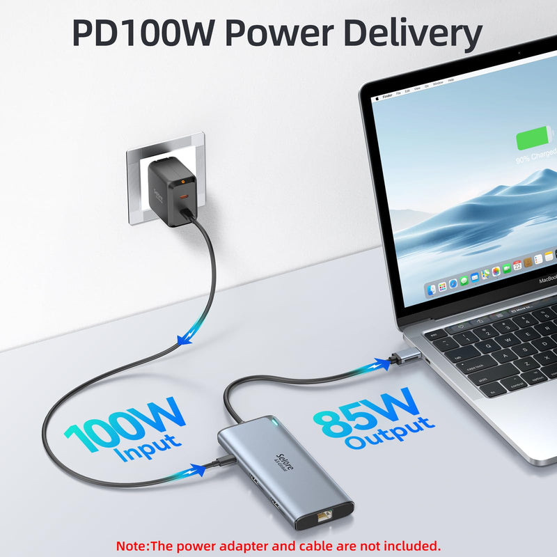 Docking Station USB C Video,8K Laptop Docking Station Dual Monitor 8K@60Hz 2*HDMI,USB-C Hub with USBC Video Output,4 * 10Gbps USB Port,Ethernet,100W PD for Portable Monitor,MacBook Pro/Air,Dell,HP Space