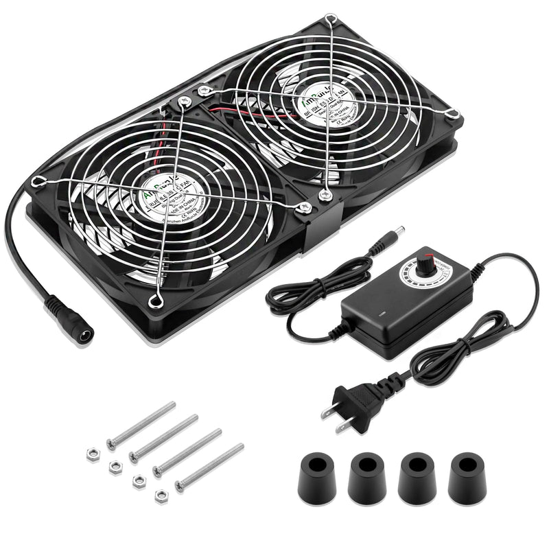 2X 120mm 240mm Computer Fan with AC Plug Big Airflow Adjustable Speed 110V 220V 240V Dual Ball Bearing Powerful Fans, for RV Fridge Workstation Cabinet PlayStation Server Cooling and Exhaust 120x25mm x2