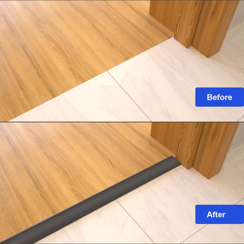 NeatiEase T Molding Floor Transition Strip, Aluminum Laminate Floor Strip Floor Flat Divider Strip for Joining Floor Gaps, Threshold, Floor Tiles, Black, 4ft x 1.6in (3pcs) 3pcs, 4ft x 1.6in
