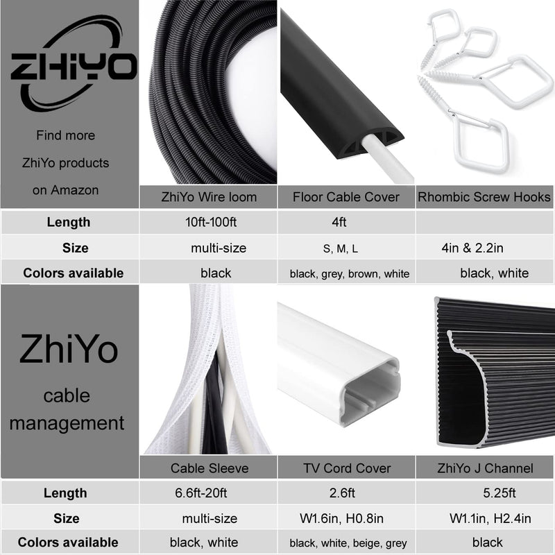 ZhiYo 50FT 3/8” Wire Loom Split Tubing Auto Wire Conduit Flexible Cover | High Temperature Heat Resistant -40F to 257F | Plastic Cover for Electrical Wires & Cables 50FT 3/8” Black