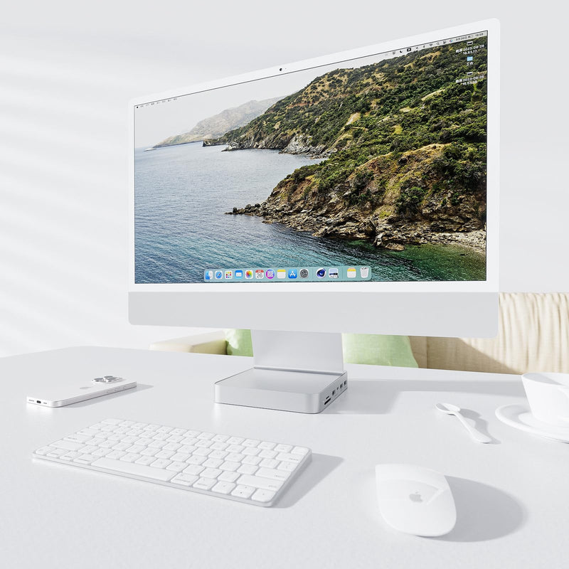 USB C HUB for iMac 24 inch 2021/2023/2024, PULWTOP USB Hub Adapter iMac Accessories for i-Mac M1/M3/M4 with USB C 10Gbps 3*USB A SD/TF, Docking Station Support Expand M.2 SSD (Not Included), Silver imac usb c hub-sliver