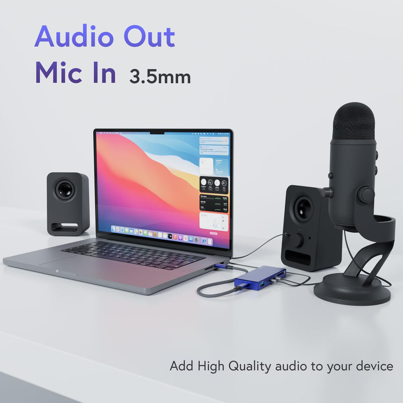 7-in-1 USB-C Hub, SD Reader, Audio Out/Mic, Gigabit Ethernet, 4K@60Hz HDMI, USB-A 5Gbps, USB-C Charging for iPhone 15, iPad, MacBook, XPS, Lenovo DY22HUC711S