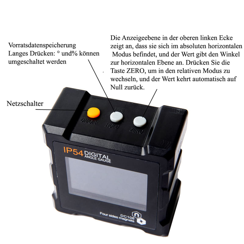 Beslands Digital Protractor Magnetic Bevel Box Inclinometer LCD Waterproof Angle Gauge Integrated 4 Magnets Inclinometer 4 Side Magnets