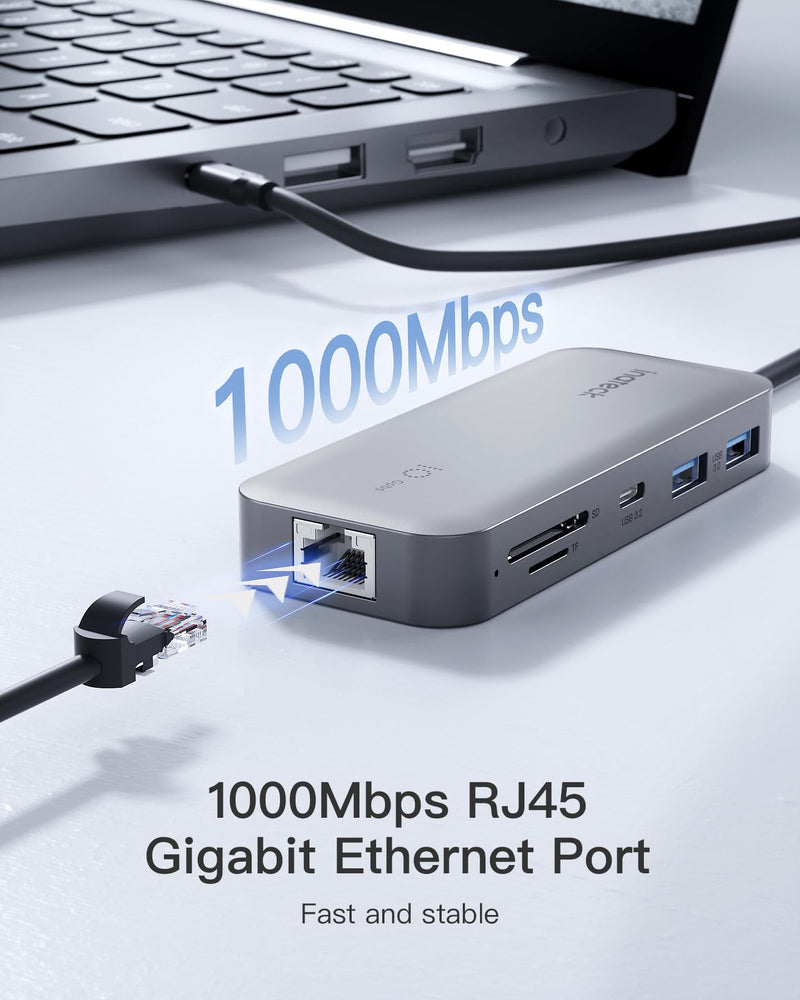 Inateck HDMI Docking Station 4K 60Hz, USB C Video+Data, 100W PD,10 in 1 USB 3.2 Type C Hub, 2 USB 3.0 A, RJ45 Ethernet, 1.6ft Cable, for Windows 7/10/11, Linux, MacOS 10.2, HB2030 USB C TO Multi Ports With 1.6ft cable
