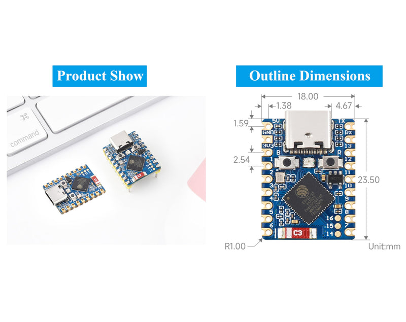 ESP32-S3 Mini Development Board, Based on ESP32-S3FH4R2 Dual-Core Processor, 240MHz Running Frequency, Support 2.4GHz Wi-Fi & Bluetooth 5, Onboard 4MB Flash Memory/2MB PSRAM-(3PCS)