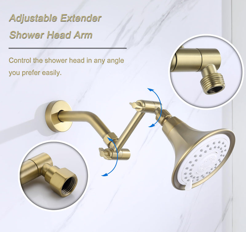 Brushed Gold 4" Shower Head Extension Arm, Senhozi Adjustable Shower Extension Arm for Rain Shower Head, Shower Head Attachment for Shower Extension, SE003BG Brushed Gold 4 Inch
