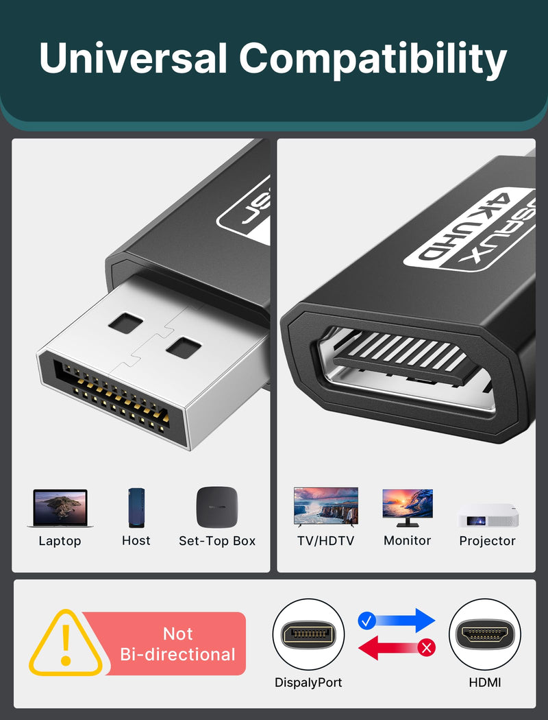 JSAUX 4K DisplayPort to HDMI Adapter 2-Pack, DP PC to HDMI Monitor Converter Video UHD 2K@120Hz,4K@30 DP to HDTV Male to Female Uni-Directional Adapter Compatible for Dell, Lenovo, HP,GPU, AMD -Black 2Pack Black