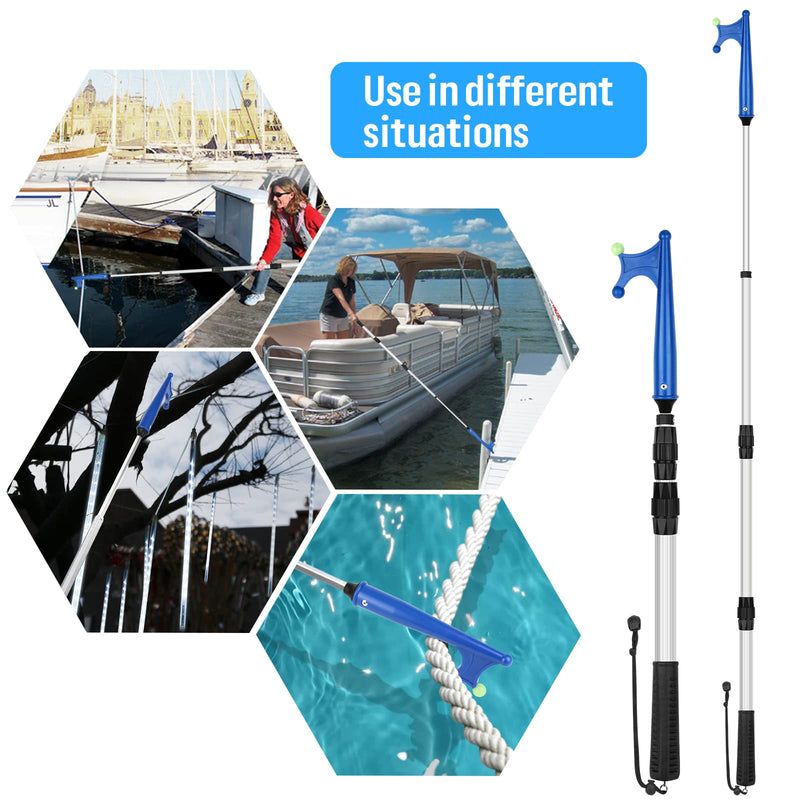 SANLIKE Telescopic Boat Hook for Docking, Extendable Marine Docking Pole with Luminous Design, Rust-Resistant Aluminum, Non-Slip Handle, Lightweight Boat Accessories for Kayak Fishing Pontoon silver