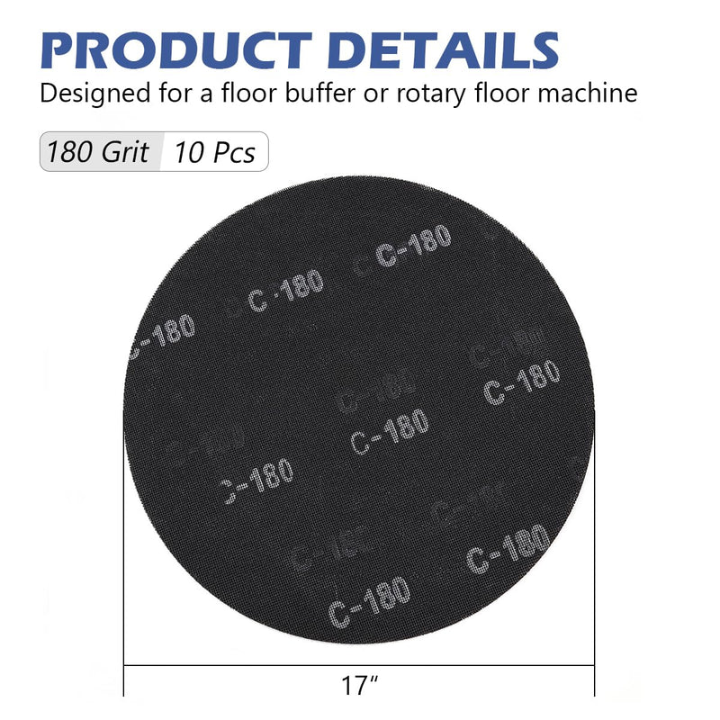 HUAALIUCHE 17" Sanding Screen Discs - Mesh Floor Sanding Screen - Black Silicon Carbide - for Wood Floors (10 Pack, 180 Grit) 17 inch #180-10 Pack