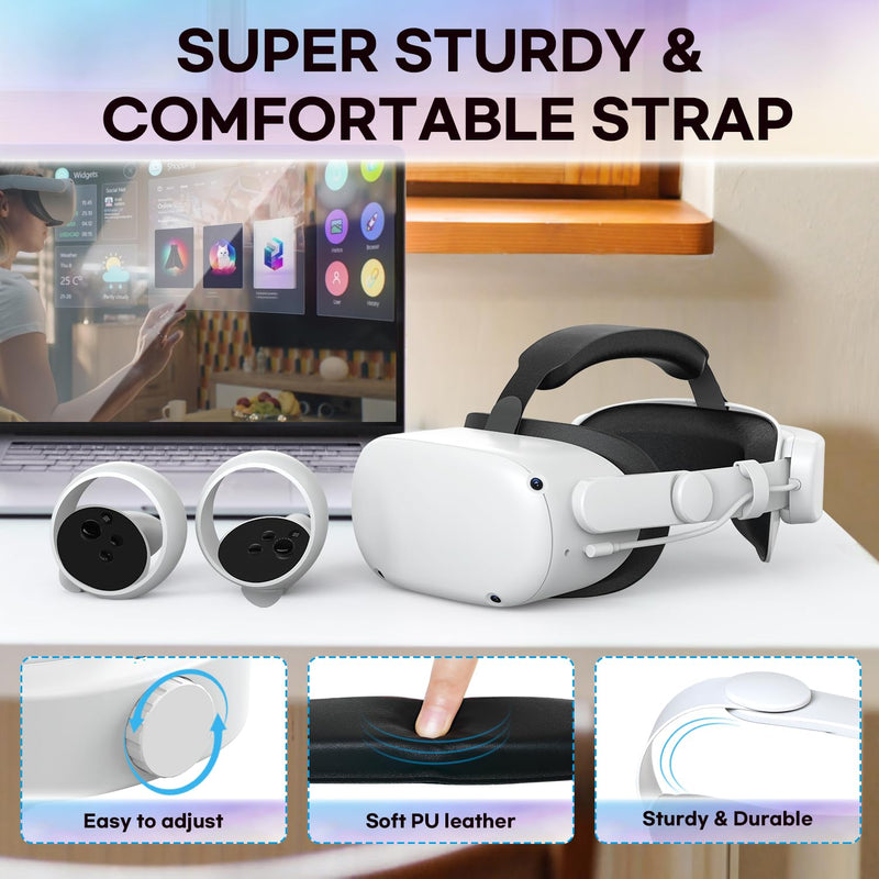 Head Strap Compatible with Oculus Quest 2,Meta Quest 2 Accessories Adjustable Elite Strap Replacement for Enhanced Comfort Support and Gaming Immersion in VR (6,000mAh Battery)