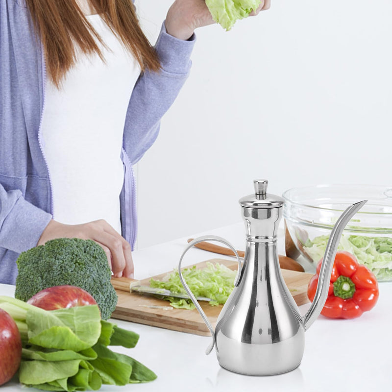 Olive Oil Dispenser, 11oz/350ml Stainless Steel Oil Dispenser Non Drip Leak Proof Pouring Oil Pot Vinegar Pot Soy Sauce Bottle, Oil Storage Can Container for Home Kitchen