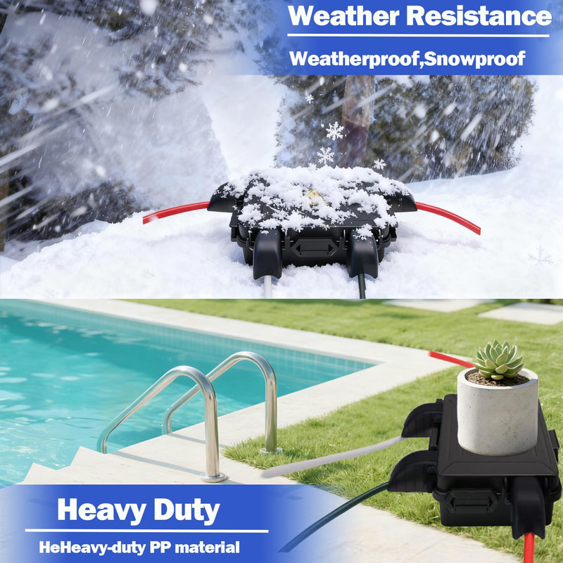 Small Outdoor Electrical Box,Waterproof Extension Cord Cover(Inner 7.3 * 5.1 * 1.6 inch) Weatherproof Connection Box w/4 Cable Entry Protect for Plug,Connector,Festive Light (2 PCS, Black) Small 2PCS