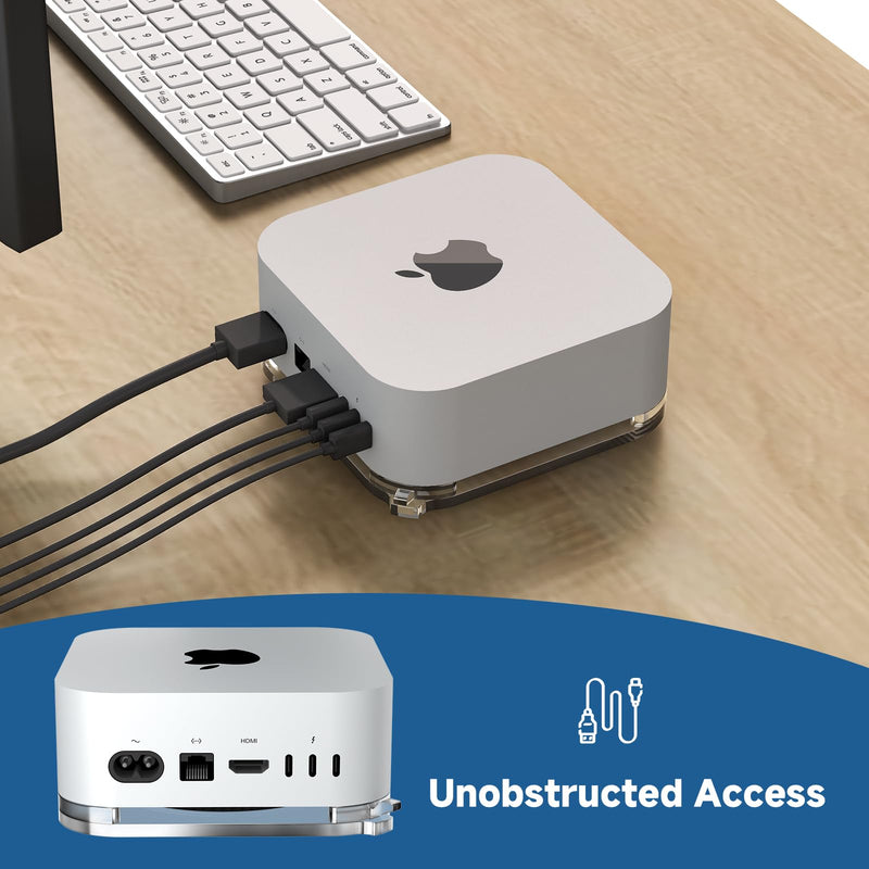 Clear Acrylic Desktop Stand for Mac mini M4/M4 Pro 2024 – Enhanced Cooling & Easy Access Design | Anti-Slip Rubber Feet, Transparent Mac mini Holder