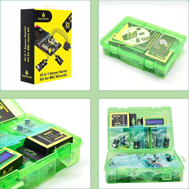 KEYESTUDIO 45 Sensors Starter Kit for BBC Microbit V2.2 V2 V1.5 (Without Micro:bit), Sensor Breakout Board, i2c LCD, Buzzer, 5v Relay with Tutorials 57 Courses Coding for Teens Adults 15+
