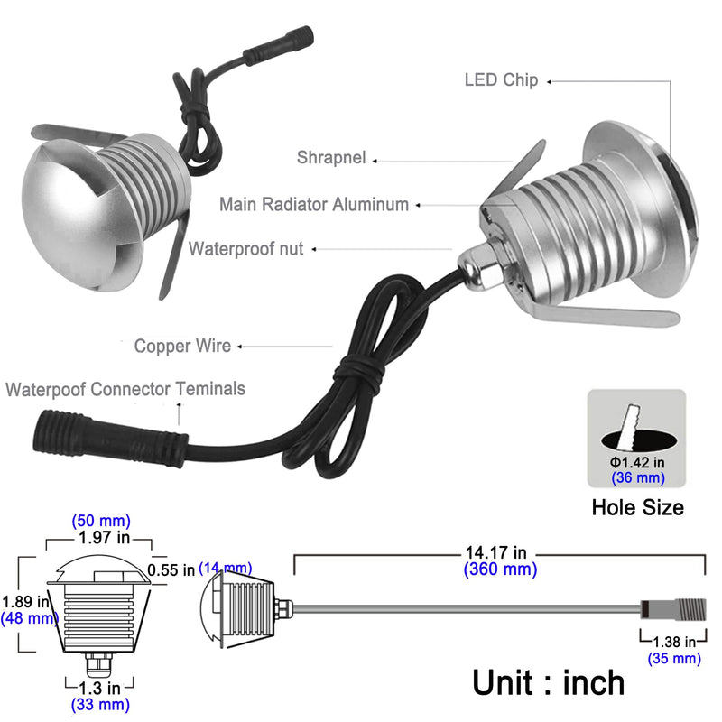 LED In-Ground Well Light,3W,12V-24V DC,IP67 Waterproof Aluminum,Directional Horizontally Outdoor Landscape Lightings,Side View Beam,Warm White (Q3-3 Way) Q3-3 Way