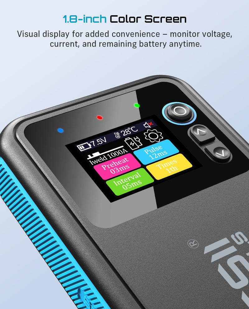 SEESII Battery Spot Welder: Continuous Welding Function, 8.0Ah Rechargeable Capacity, Portable Spot Welder with Visual Display, Perfect for DIY/Repairs Blue