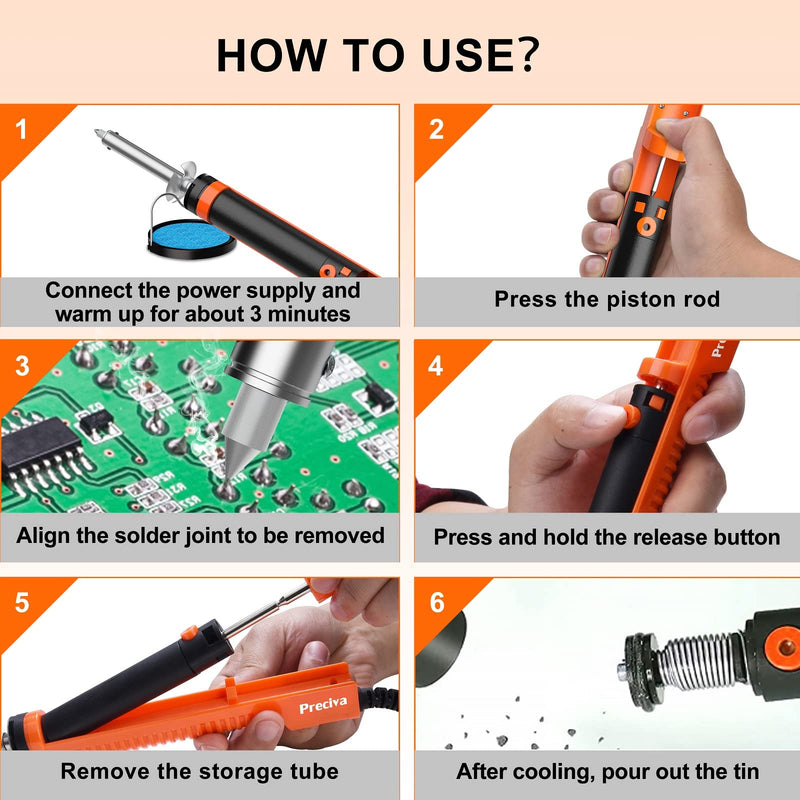 Desoldering pump, Preciva desoldering iron soldering iron solder extractor with 1.0mm and 1.2mm desoldering nozzles
