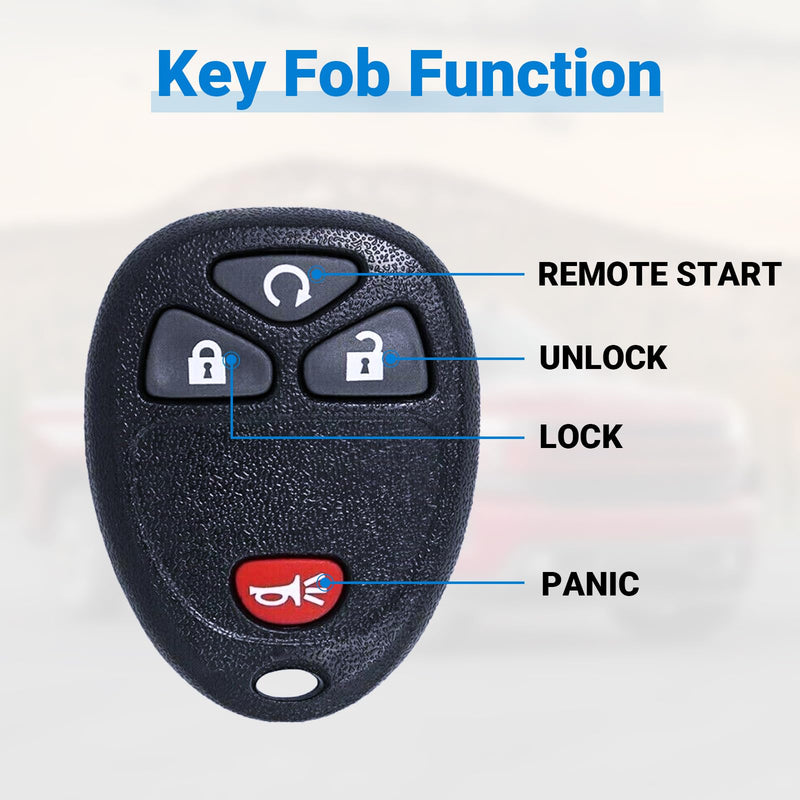 Keyless Entry Remote Car Key Fob Compatible with Chevy Silverado Avalanche Captiva Tahoe Traverse, GMC Sierra Acadia Yukon, 2007-2015 Remote Start Replacement OUC60221, OUC60270 (4-BTN)