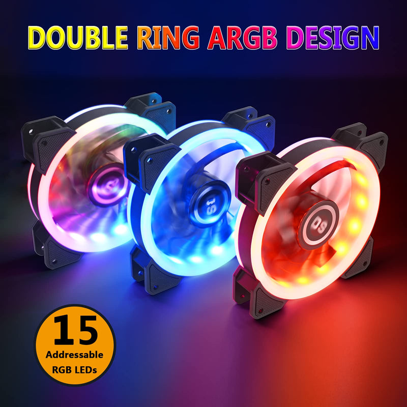 DS 6Pack 120MM RGB PC Cooling Fans, LED Case Fans with Remote Control for Computer, PC Case CPU Coolers, Radiators System (8th GEN Hub Box, A Series) Ring