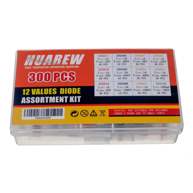 HUAREW 12 values 300 pieces rectifier diode 1N4001 1N4002 1N4004 1N4005 1N4007 1N5404 1N5406 1N5408 Schottky diode 1N5817 1N5818 1N5819 switching diode 1N4148 classification kit