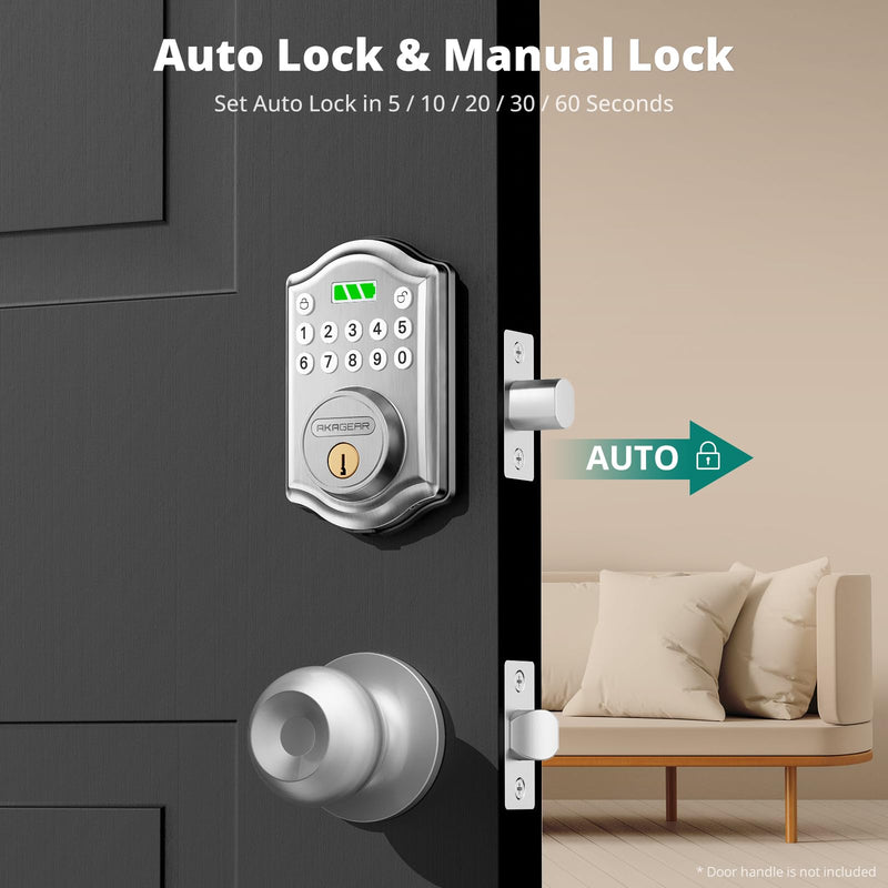 AkaGear Keyless Entry Door Lock with Keypad - Smart Deadbolt for Front Door with 2 Keys - Auto Lock - Easy Installation - DS10 Mini (Satin Nickel) Satin Nickel