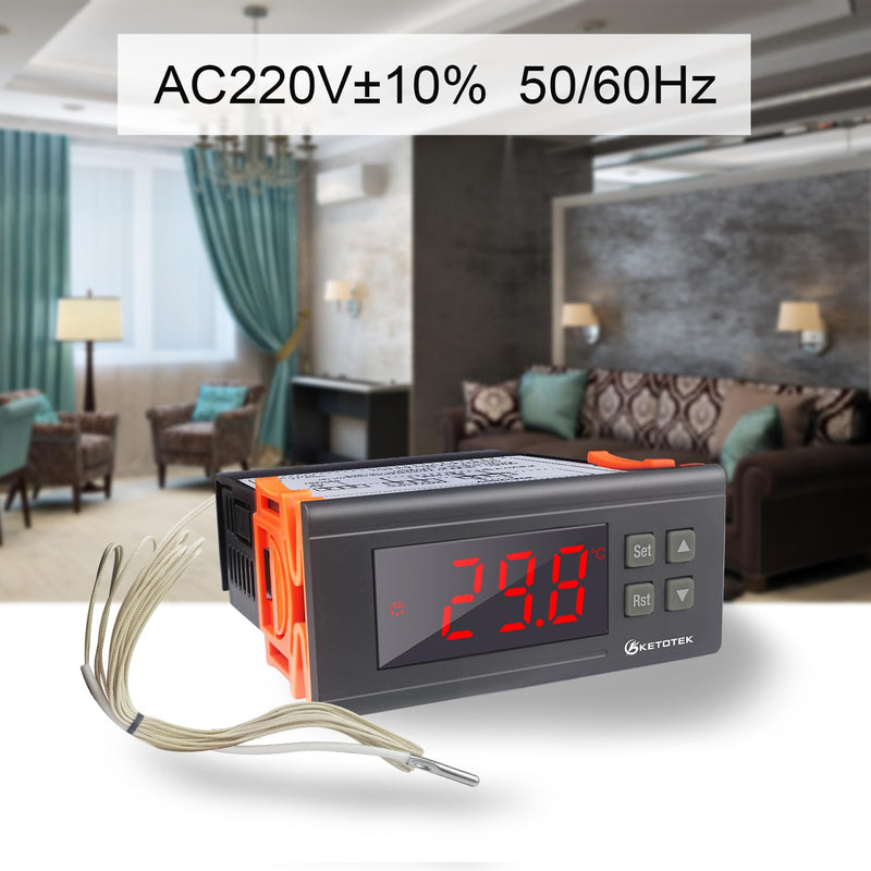 KETOTEK Temperature Controller with Sensor 230 V 30 A, Digital Thermostat Relay -30 °C ~ 300 °C, Temperature Switch Cooling Heating Temperature Control for Incubator Reptiles 30 A -30 ~ 300 °C