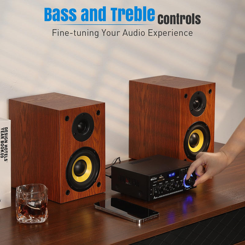 AK45 Pro Stereo Amplifier Home Audio, Stereo Receivers with Bluetooth 5.0,Max 400W, 2.0 Channel Audio Receiver for Home Theater Speakers w/USB/SD/RCA/2 MIC in for Karaok AK45 PRO