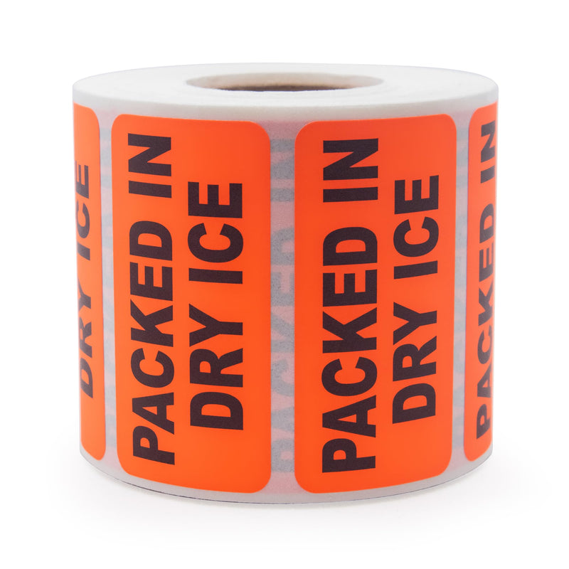 Packed in Dry ICE, Medical Labels, Chart Labels, Bright Fluorescent Red-Orange Labels, 2" x 1", 500 Labels/Roll, 1 Roll |LabelValue (LV-MICL14)
