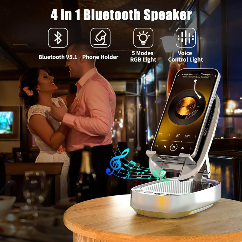 Gifts for Men,Cell Phone Stand with Wireless Bluetooth Speaker for Men with LED Atmosphere Light HD Surround Sound Speaker for Home,Office,Birthday,Anniversary,Compatible with iPhone/iPad Tablet Khaki