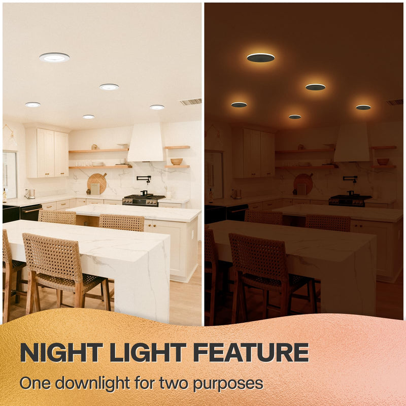 POWERASIA 1 Pack Black 5/6 Inch LED Can Lights with Night Light, 5CCT Retrofit Recessed Lighting Selectable 2700K-6000K Dimmable, 12W=75W, 1200LM Downlight with Metal Smooth Trim-ETL and Energy Star 5CCT+NT-BK 1PACK-6IN