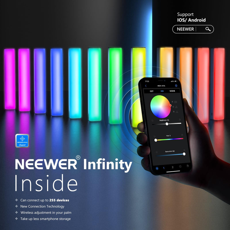 NEEWER RGB LED Video Light Stick, Touch Bar & APP Control, Magnetic Handheld Photography Lighting Wand, Dimmable 3200K~5600K CRI98+ Full Color LED Light with 6400mAh Battery, 17 Scenes, RGB1 RGB1-Silver