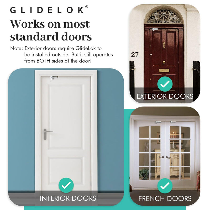 1 Pack – GlideLok Child Safety Door Top Lock | Access Lock from Either Side of The Door | for Interior & Exterior Doors | Metal Child Proof Door Lock (Not Plastic Like Others) 1 Pack