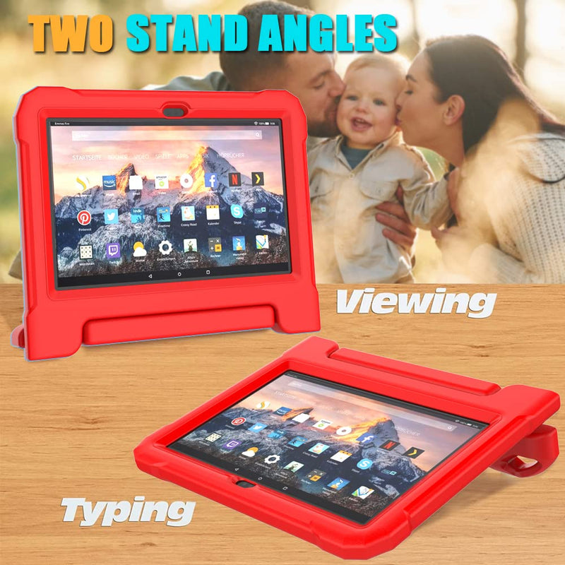DJ&RPPQ 10 Tablet case for Kids Incompatible with iPad TCL 10 inch Tablets(Only 13/11th Gen, 2023/2021), Light Weight Shockproof Case with Built-in Screen Protector Handle Stand Case -Red GD-Red
