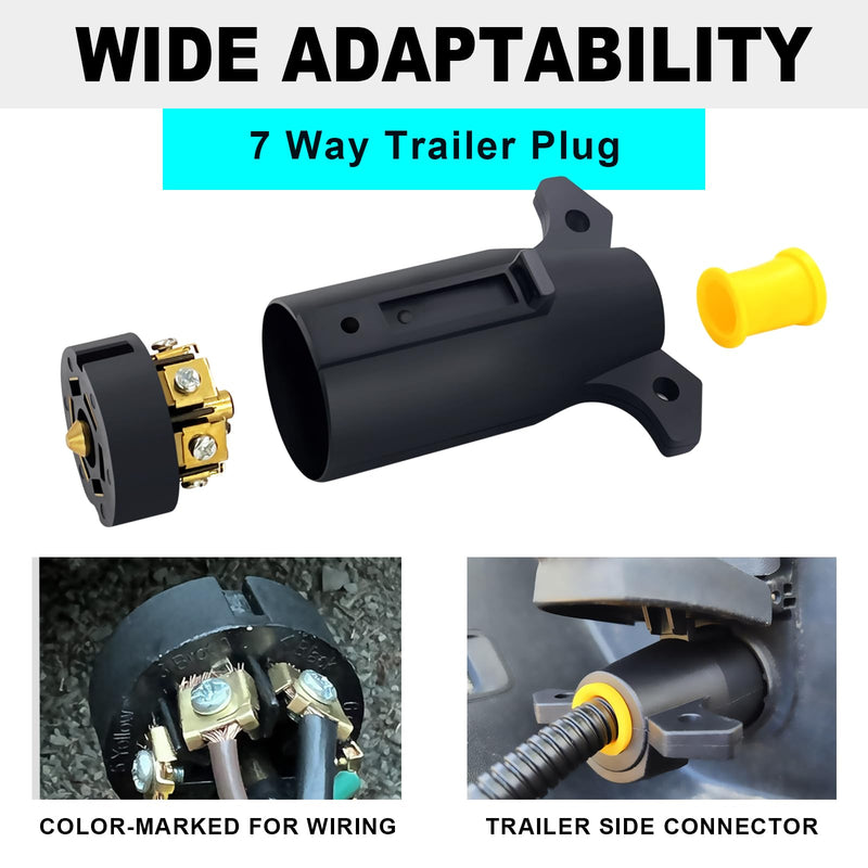 Trailer Plug, 7 Way Trailer Plug 7 Pin Trailer Plug 7 pin Trailer - Wiring Harness Connector - for rv Trailer, Bike Trailer - Blade Connector