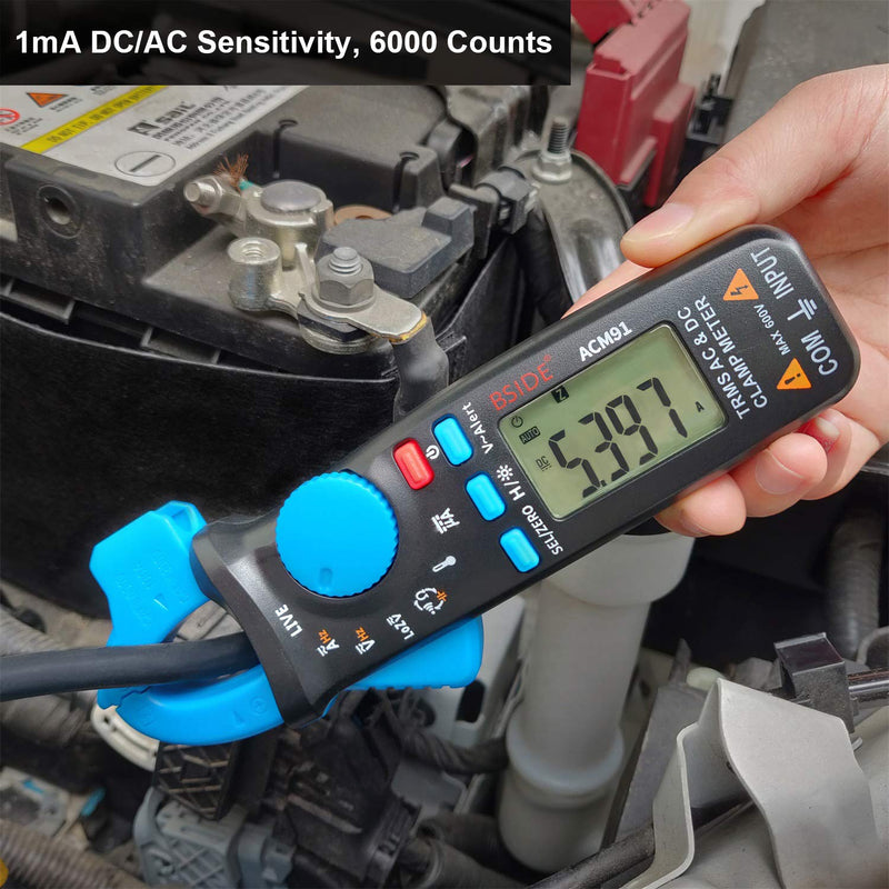 1mA DC Clamp Meter True RMS 6000 Counts Auto-Ranging Digital Multimeter Capacitance Temperature Ohm Live Check V-Alert Low Impedance Voltage Tester for HVAC Automotive ACM91