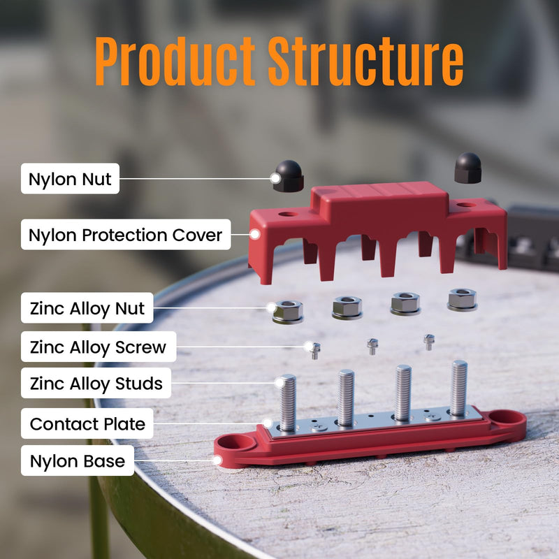 Bus Bar Marine 250A Bus Bar Terminal Block 12V Power Distribution Terminal Block with 4PCS 5/16” M8 Battery Lugs Post Automotive Marine Buss Battery Bus Bar Negative & Positive (250A 4 x 5/16" (M8)) 250A 4 x 5/16" (M8)