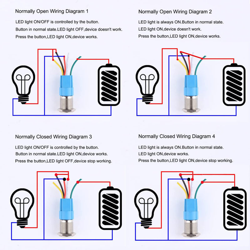 Gebildet 2 Pieces 16mm Stainless Steel Latching Push Button Switch 12V-24V 5A Power Symbol LED 1NO1NC SPDT ON Off Waterproof Toggle Switch with Socket Plug (Blue LED) Blue