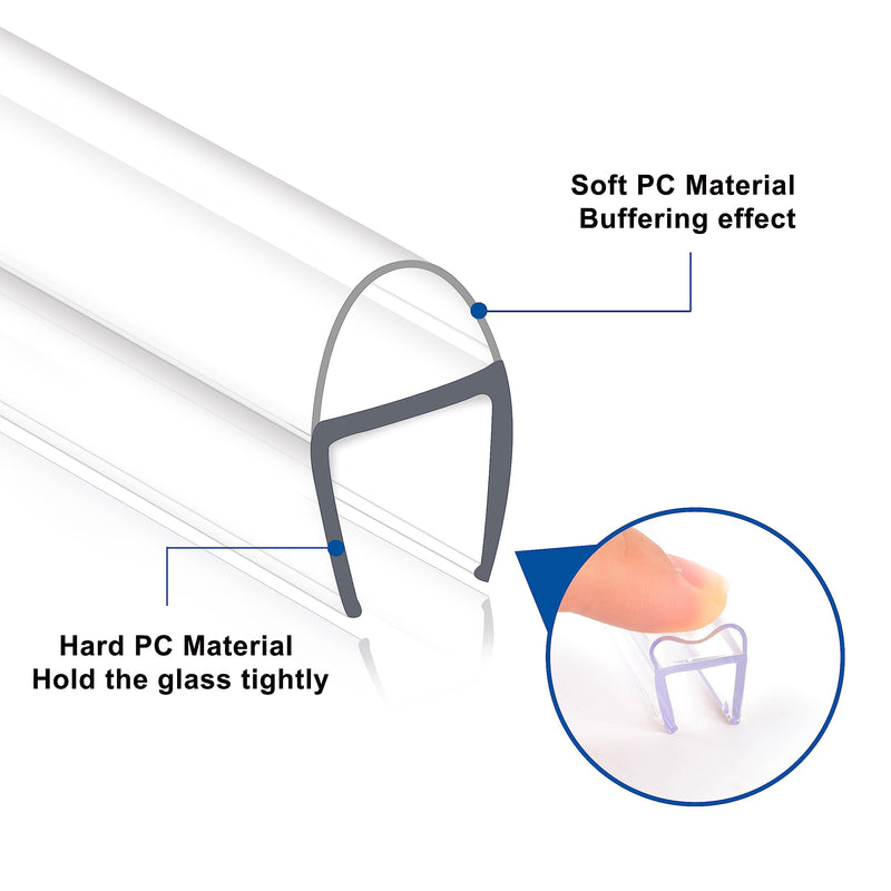 Frameless Shower Door Seal for 3/8" Thick Glass, 2 Pack x 78" U Glass Shower Door Side Seal Strip Bottom Seal Door Sweep, Ultra-Clear Polycarbonate, Stop Shower Leaks Create a Water Barrier 2PCS x 78" for 3/8" U (For Side of Sliding door)
