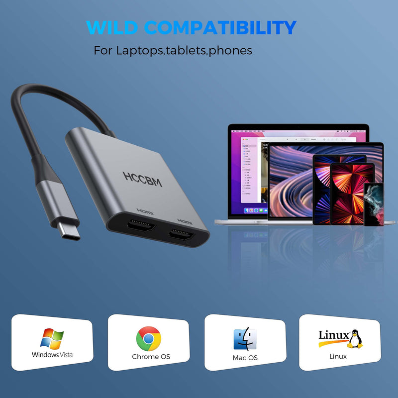 USB C to Dual HDMI Adapter, Dual Monitors Adapter USB C Adapter USB C Hub with 2 HDMI Docking Station 4K @60hz for Laptop HP Dell Surface Lenovo Thinkpad…