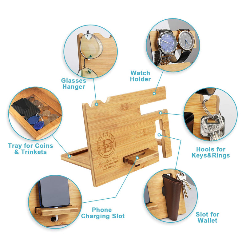 awofer Wood Phone Docking Station for Dad - Engraved Nightstand Organizer with Phone Stand, Accessory Holder, Watch Stand - Personalized Gifts for Fathers Day, Birthday, Thanksgiving, Christmas Stand For Dad