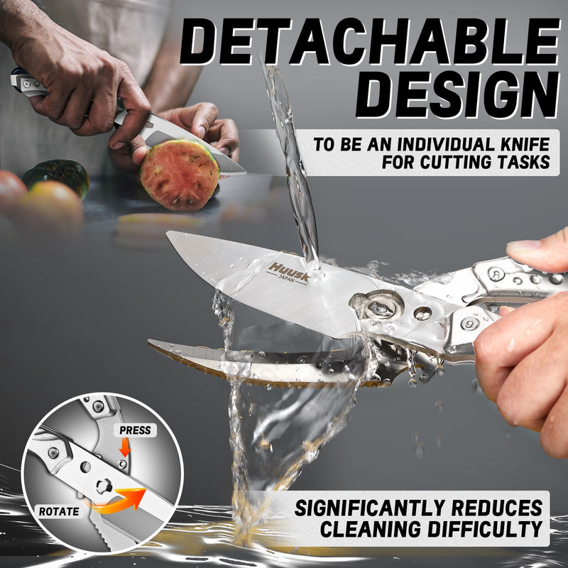 Huusk Kitchen Scissors All Purpose Poultry Shears Heavy Duty Ultral Sharp Detachable Kitchen Shears for Chicken Bone Turkey Silvery Stainless Steel Cooking Shear Thanksgiving Silver