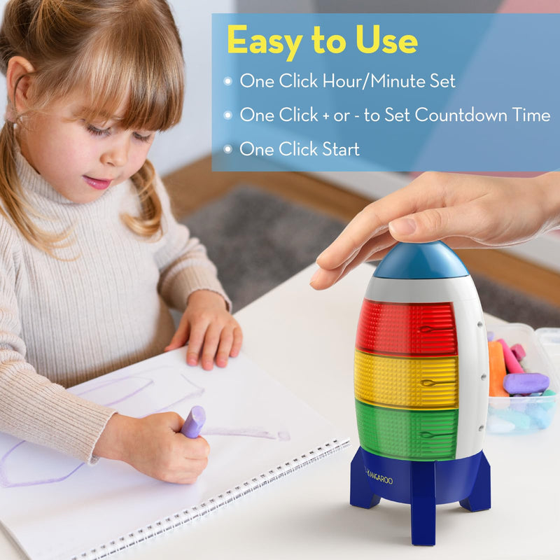 Countdown Timer! Blast Off Visual Timer for Kids with Audio Rocket, 0-24 Hour Countdown, Memory Function, Red Yellow Green Light, Easy Setup, Battery Operated for Classroom and Home Use