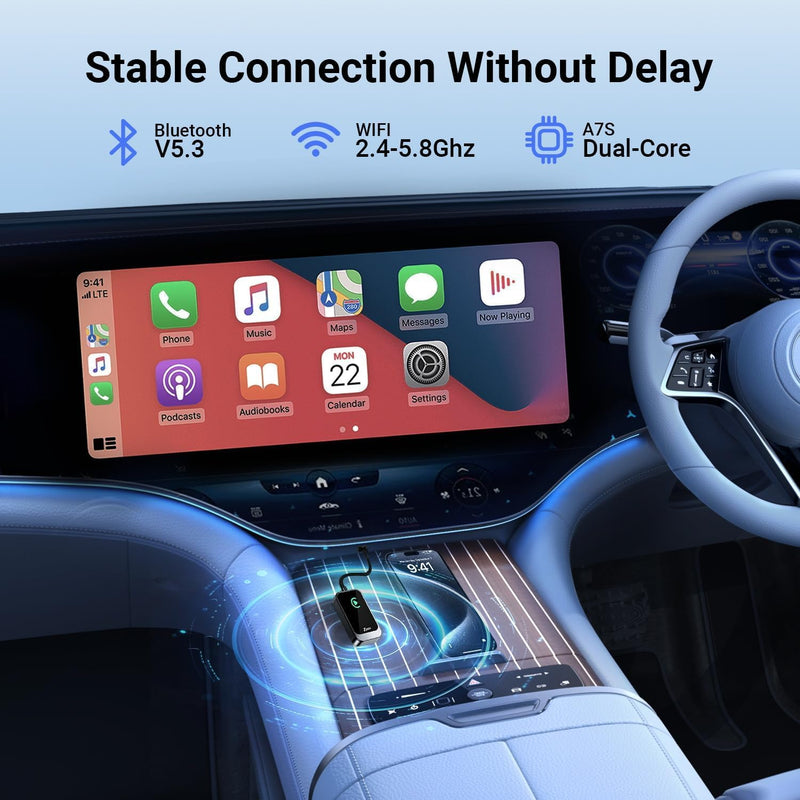 Wireless Carplay Adapter, Plug and Play 2-in-1 Carplay Wireless Adapter for Apple and Android, Wireless Adapter CarPlay Dongle Fits for Factory Wired CarPlay Cars from iOS10+ Black